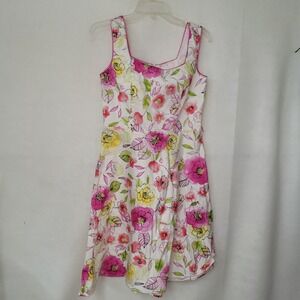 Floral Sundress‎ Women's Sleeveless Pink Yellow White Cottagecore Dress Small